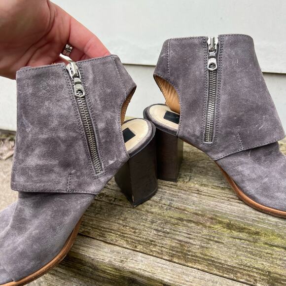 Rag & Bone Marta Suede Gray Block Heel Leather Shoe Booties 37 1/2 Women's 7.5 - Picture 8 of 8